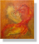 Verliebte Seepferdchen, Acryl mit Wachs auf Leinen 70x80cm