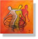 Tanz der Sirenen, Acryl und Kohle auf Leinen 80x80 cm